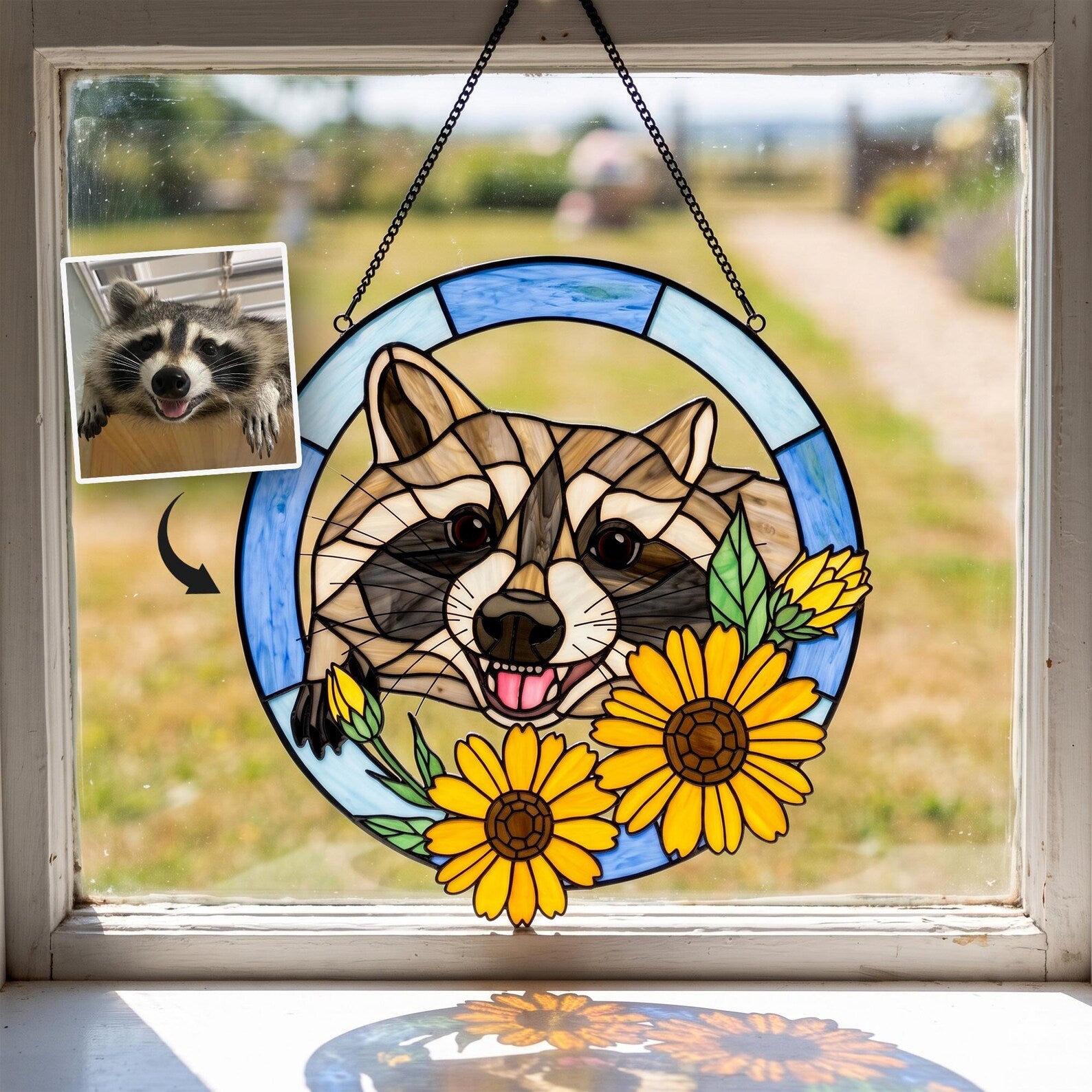 Custom Ferret Portrait From Photo Glass Suncatcher, Funny Raccoon Gift, Reptile Lover Gift, Pet Memorial Gift, Pet Loss Sympathy Gift. SCCBILUMMIE13