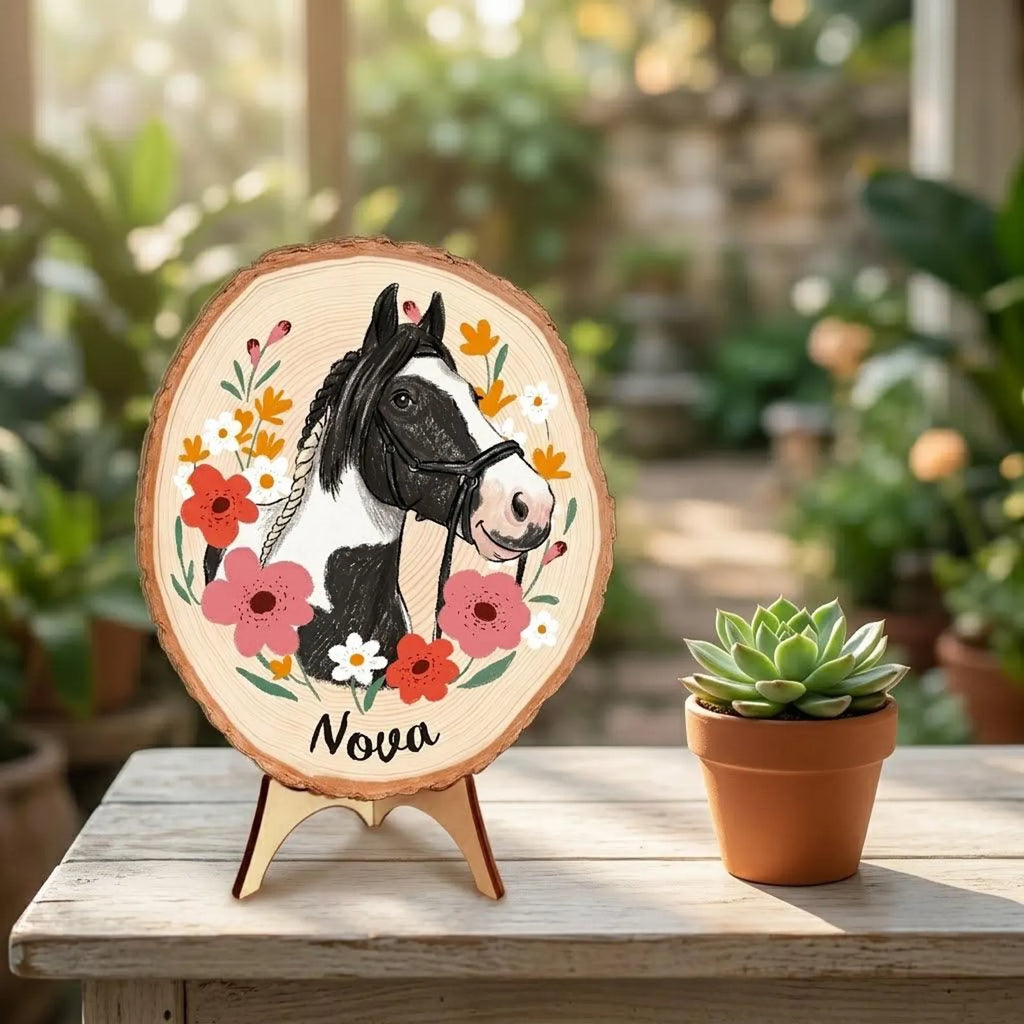Custom Horse Portrait Wooden Hanging, Custom Pet Portrait Using Pet Photo, Horse Memorial Gift, Horse Lover Gift, Pet Loss Sympathy Gift. WHBILUMMIE6