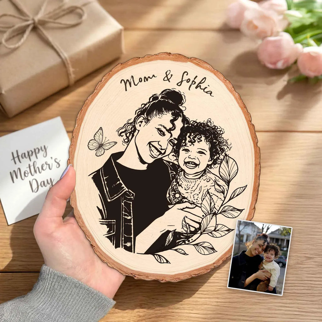 Custom Mom Portrait From Photo Wooden Sign, Custom Mom Photo Gift, Mother's Day Gift For Mom, Mom Birthday Gift, First Mother's Day Gift. MDBILUMIE11