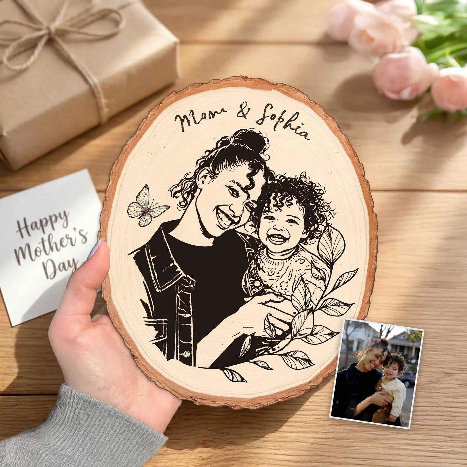 Custom Mom Portrait From Photo Wooden Sign, Custom Mom Photo Gift, Mother's Day Gift For Mom, Mom Birthday Gift, First Mother's Day Gift. MDBILUMIE11