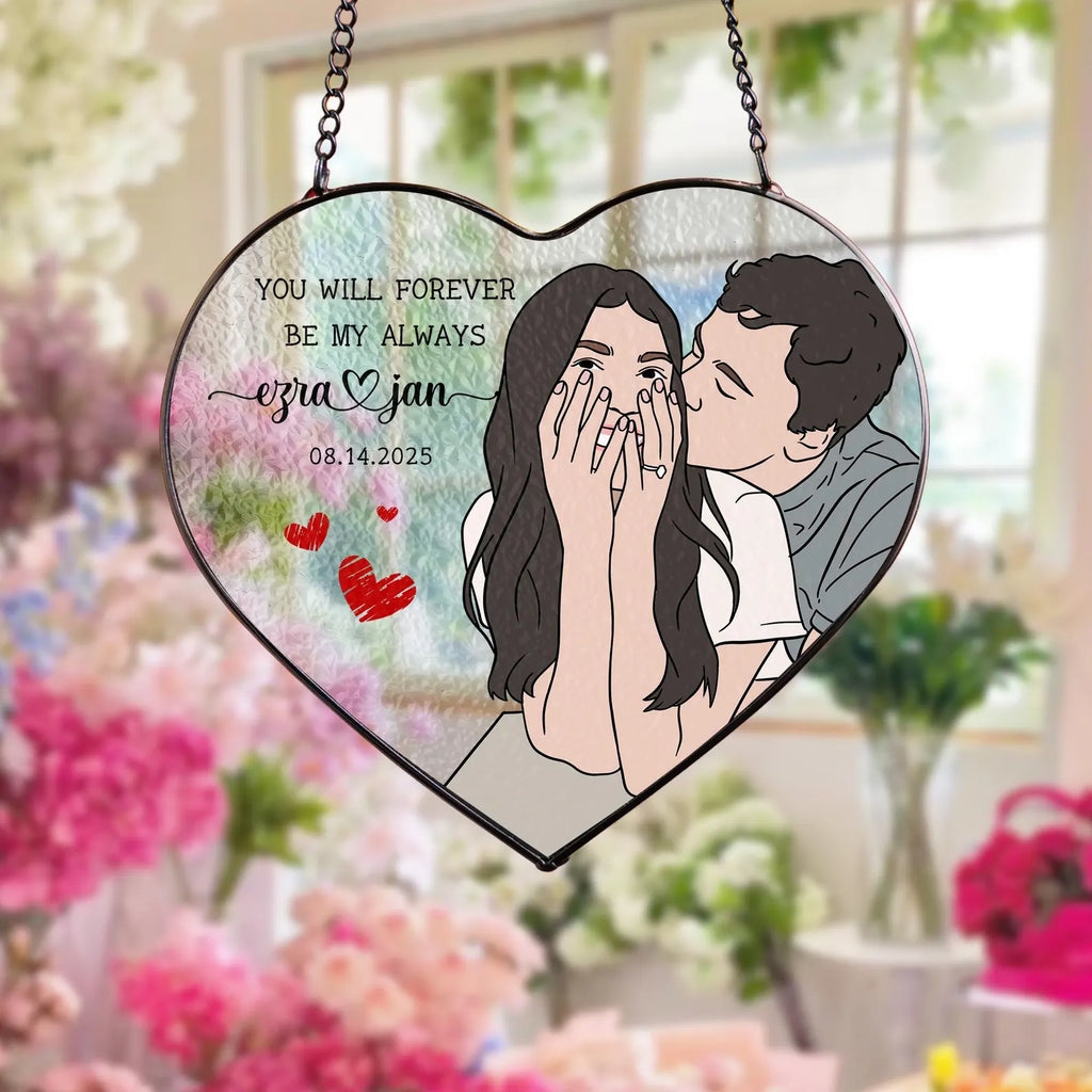 Custom Hand-draw Couple Portrait Glass Suncatcher, Anniversary Gift, Couple Portrait From Photo Gift, Boyfriend Birthday Gift, Couple Gifts. SCBILUMIE4
