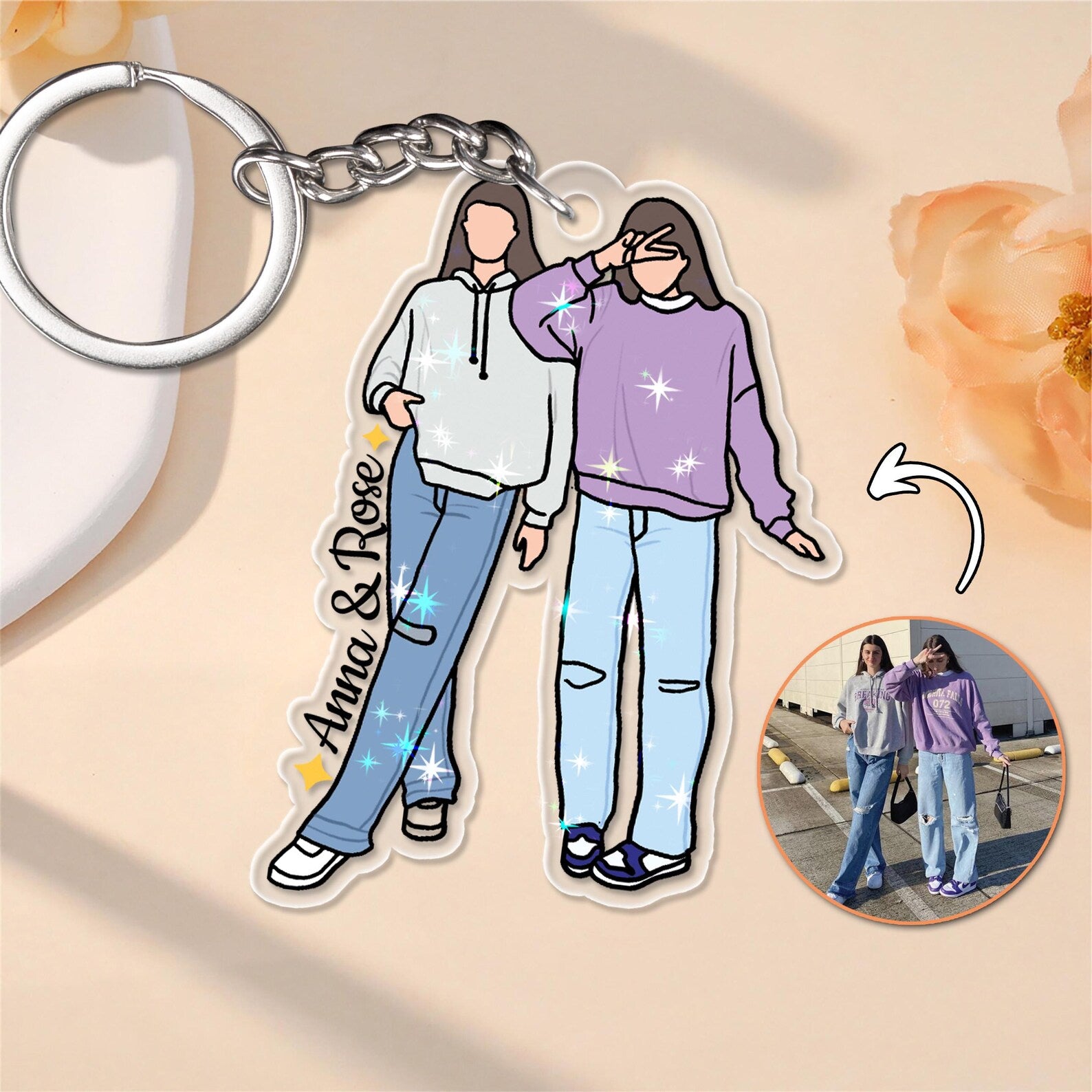 Custom Besties Hologram Keychain, Custom Besties Photo Keychain, Gift For Besties, Bestie Gift, Soul Sister Gift, Gift For Best Friends. PKBILUMIE1