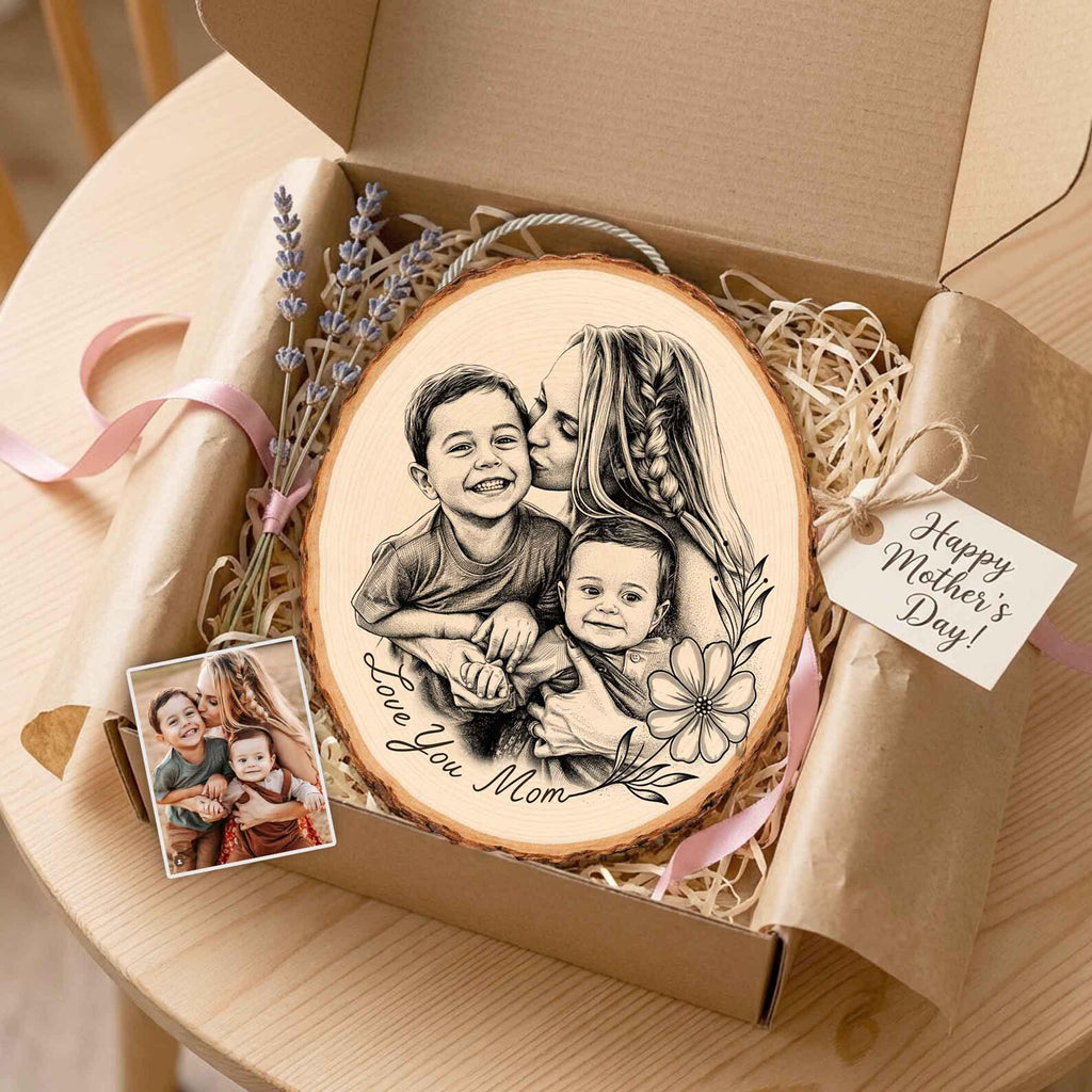 Custom Mom Wood Slice Photo Printing, Custom Family Portrait from Photo, Gift For Mom, Grandma Gift, Mothers Day Gift, Rustic Home Decor. MDBILUMIE13