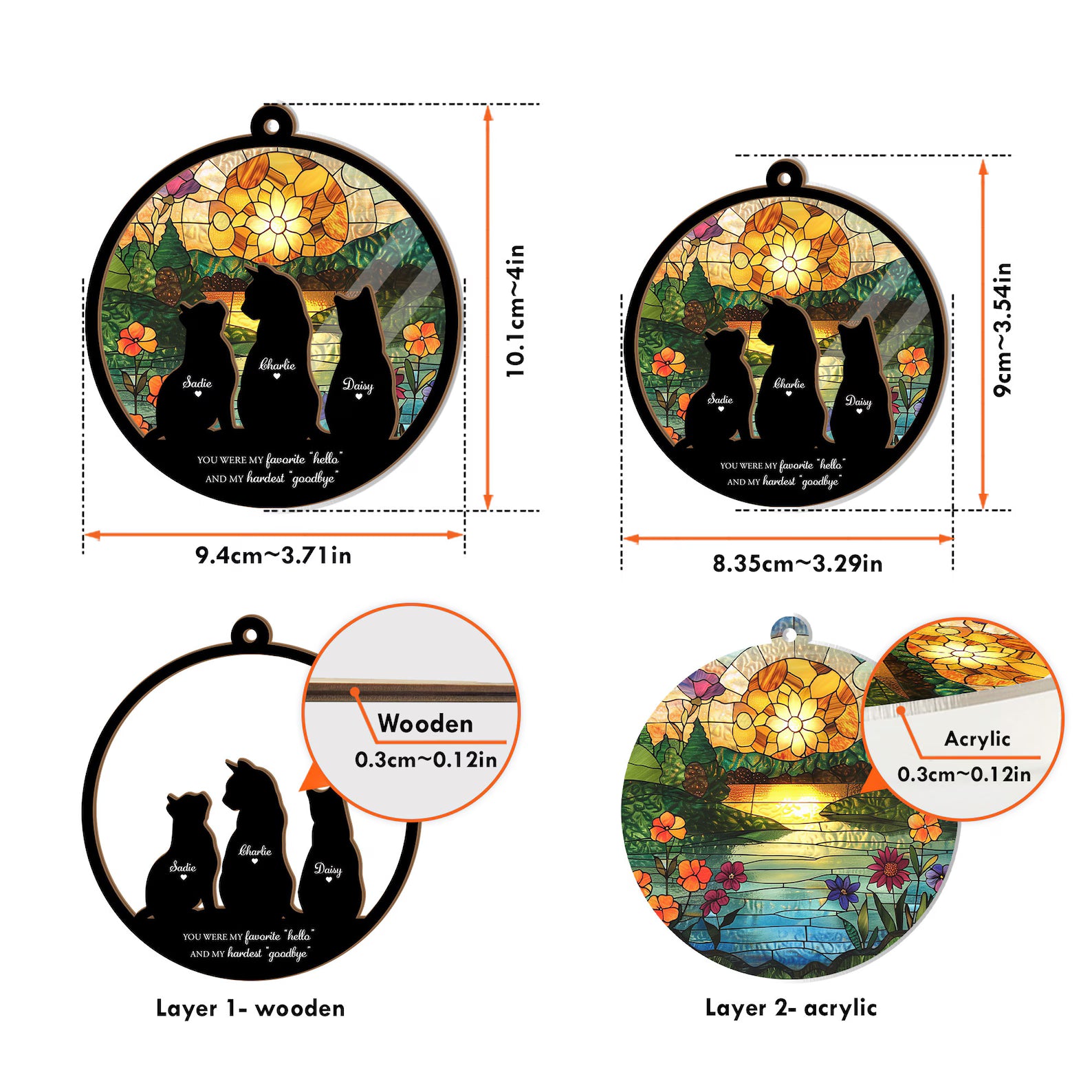 Personalized Cats Memorial Suncatcher, Loss Of Cats Gift, Pet Memorial Gift, Cat Memorial Gift, Cat Loss Sympathy Gift, Pet Suncatcher. SCCBILUMMIE50