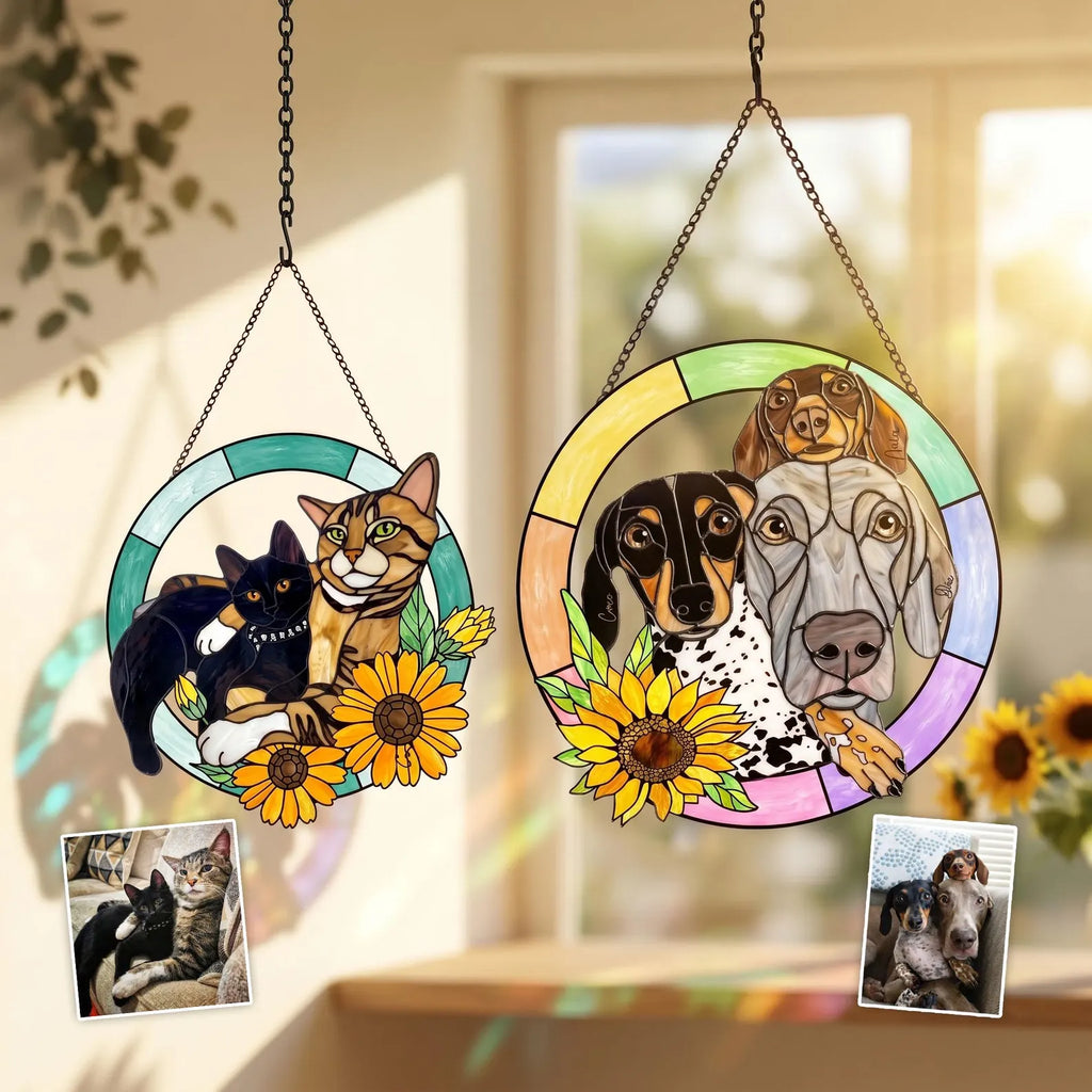 Personalized Cat Memorial Glass Suncatcher, Custom Pet Portrait From Photo Gift, Dog Lover Gift, Loss Of Pet Gift, Pet Rememberance Gift. SCCBILUMMIE45