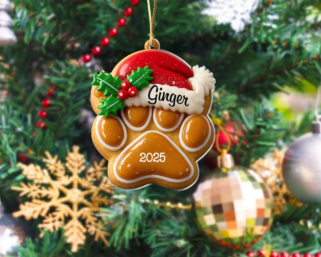 Personalized Gingerbread Pet Paw Ornament, Custom Pet Christmas Ornament, Dog Paw With Name Ornament, Dog Mom Gift, Christmas Ornament. COBILUMIE34