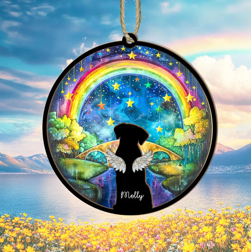 Custom Dog Rainbow Bridge Suncatcher, Dog Loss Sympathy Gift, Pet Memorial Gift, Dog Memorial Gift, Dog Remembrance Gift, Dog Lover Gift. SCCBILUMMIE47