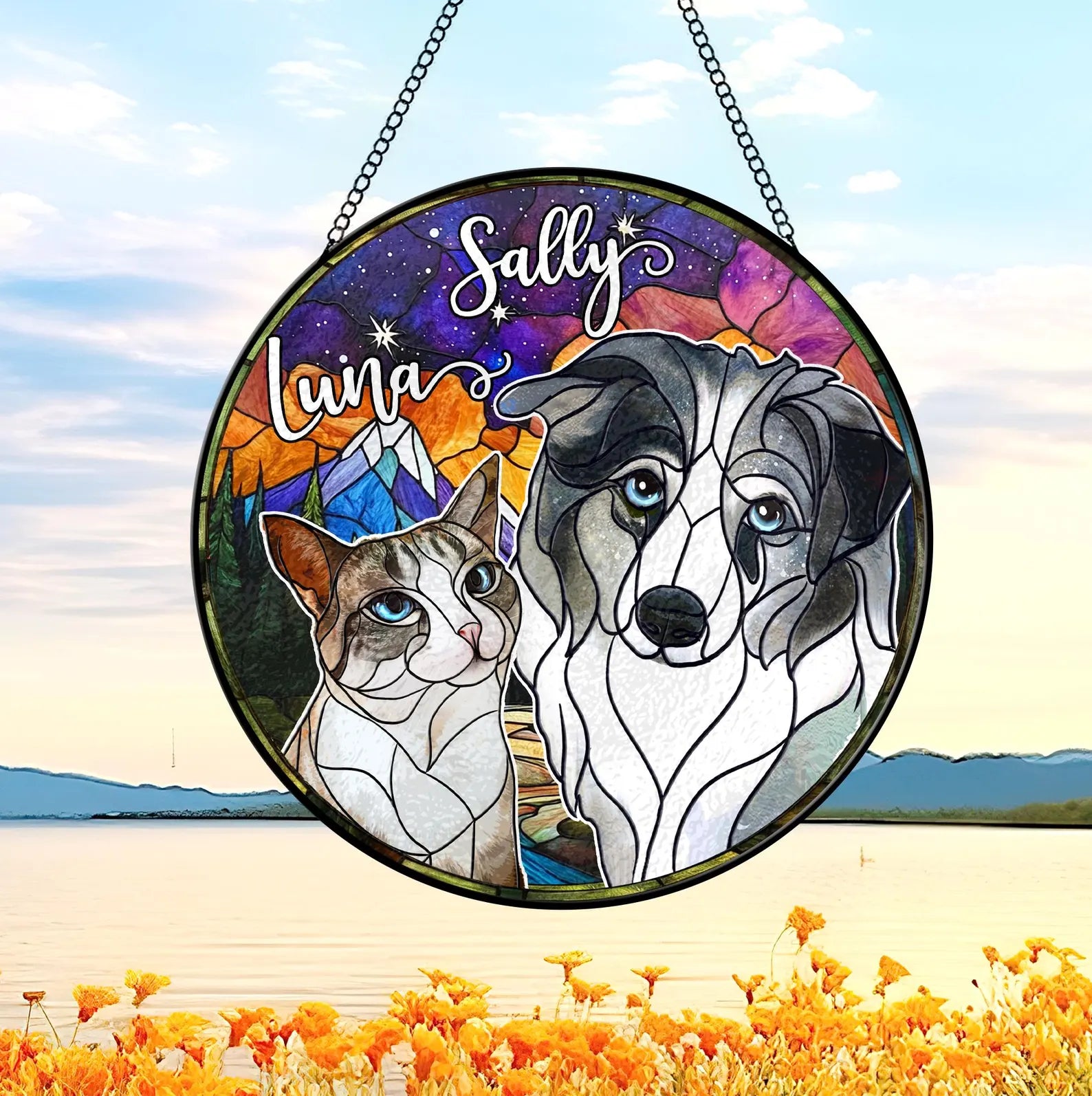 Custom Pets Portrait Glass Suncatcher, Custom Dog Portrait From Photo Glass Art, Dog Memorial Gift, Cat Lover Gift, Christmas Decoration. SCCBILUMMIE29