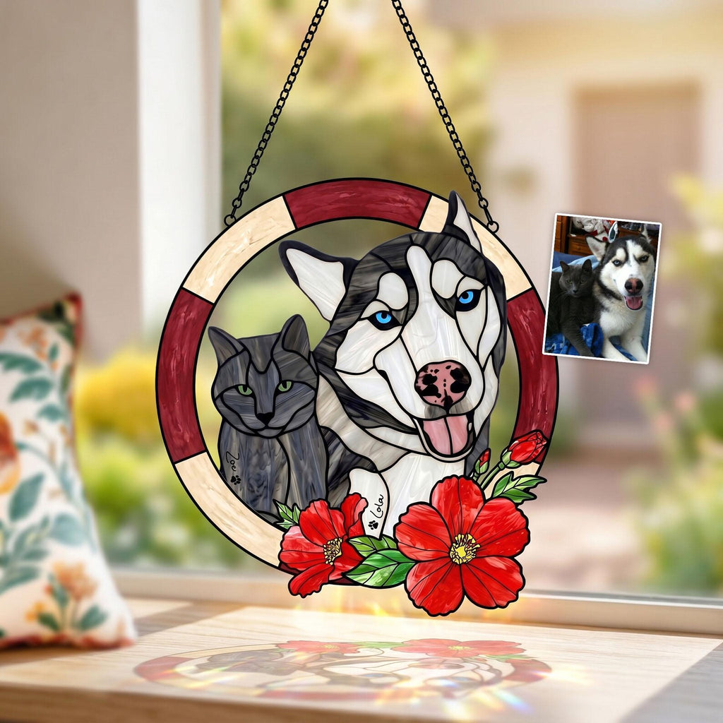 Personalized Dog Portrait Stained Glass Suncatcher, Pet Memorial Gift, Dog Photo Suncatcher, Dog Loss Keepsake, Pet Loss Sympathy Gift. SCCBILUMMIE51