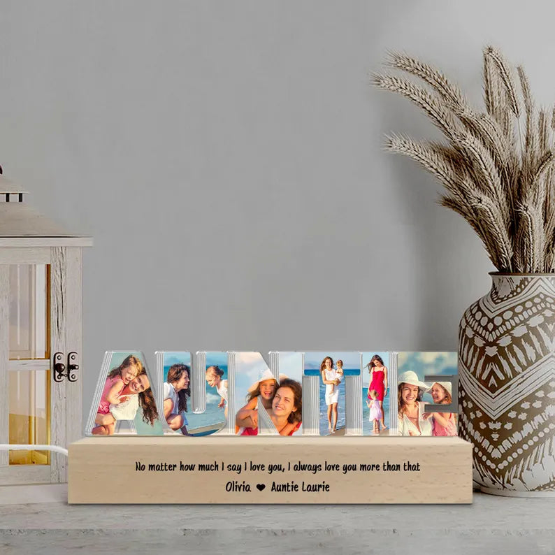 Personalized Auntie Photo Collage Night Light, Custom Auntie Photo Gift, Gift For Auntie, New Aunt Gift, Gift From Niece, Gift From Nephew NLFRBILUMIE26