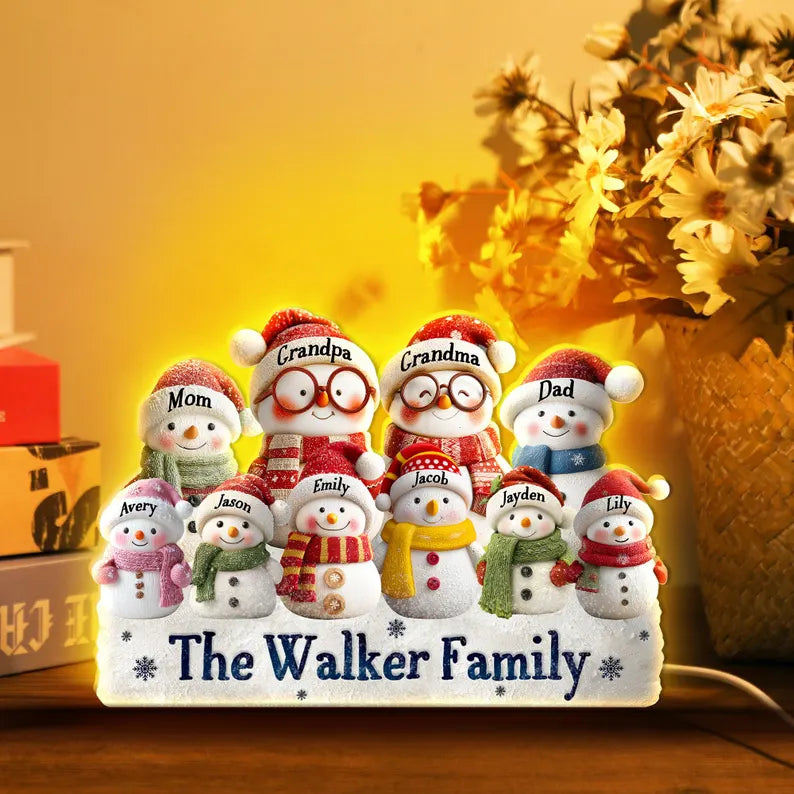 Custom Grandma Snowman Light Box, Snowman Family Christmas Night Light, Gift For Grandma, Grandma Christmas Gift, Christmas Decoration NLFRBILUMIE18