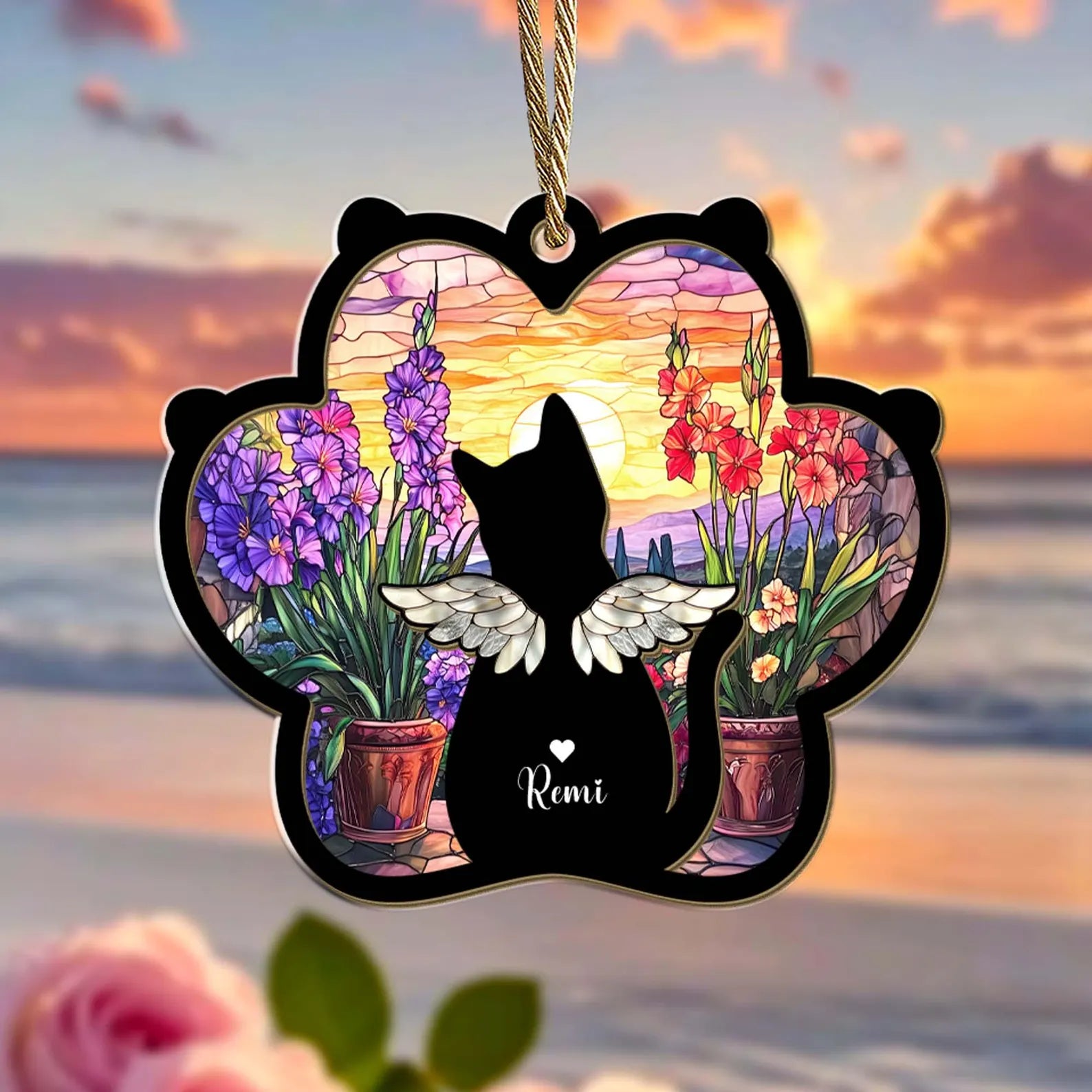 Custom Cat Memorial Suncatcher, Custom Pet Loss Sympathy Gift, Pet Memorial Gift, Loss of Cat Gift, Pet Remembrance Gift, Window Hanging. SCCBILUMMIE10