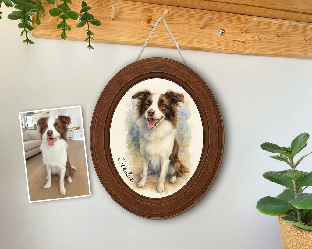 Custom Pet Portrait From Photo Wooden Hanging, Custom Dog Photo Frame, Pet Memorial Gift, Dog Loss Sympathy Gift, Gift For Dog Lovers. PTBILUMIE4