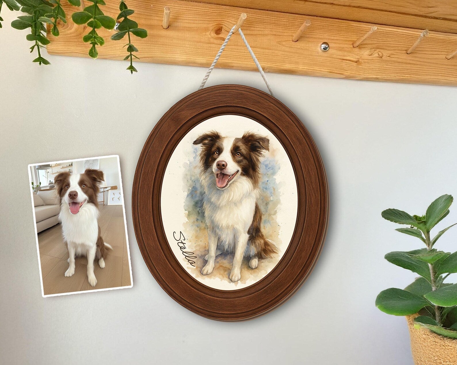 Custom Pet Portrait From Photo Wooden Hanging, Custom Dog Photo Frame, Pet Memorial Gift, Dog Loss Sympathy Gift, Gift For Dog Lovers. PTBILUMIE4