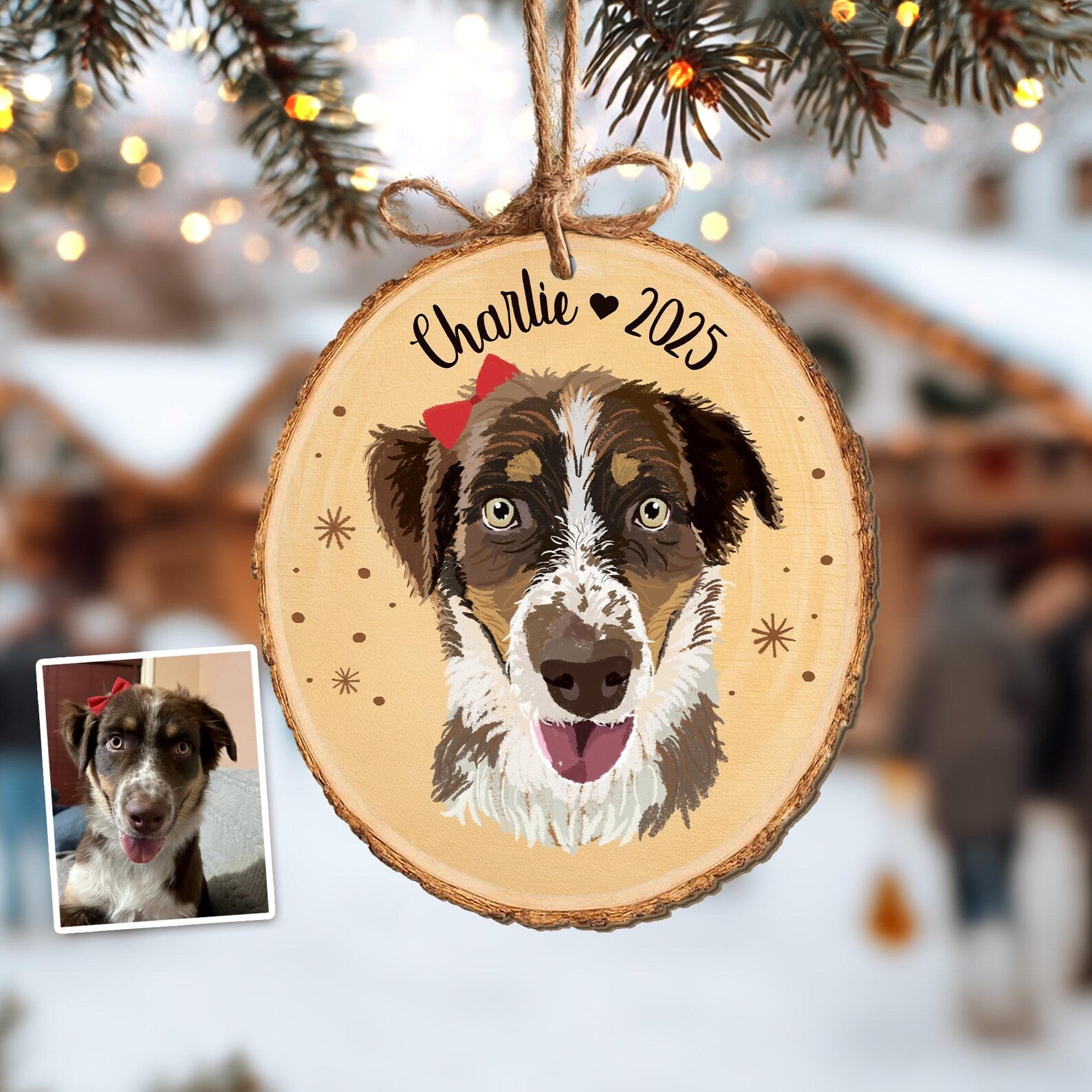 Custom Pet Portraits Using Pet's Photo Ornament, Custom Puppy's First Christmas Ornament, Custom Dog Portrait Ornament, Pet Memorial Gift. COBILUMIE26