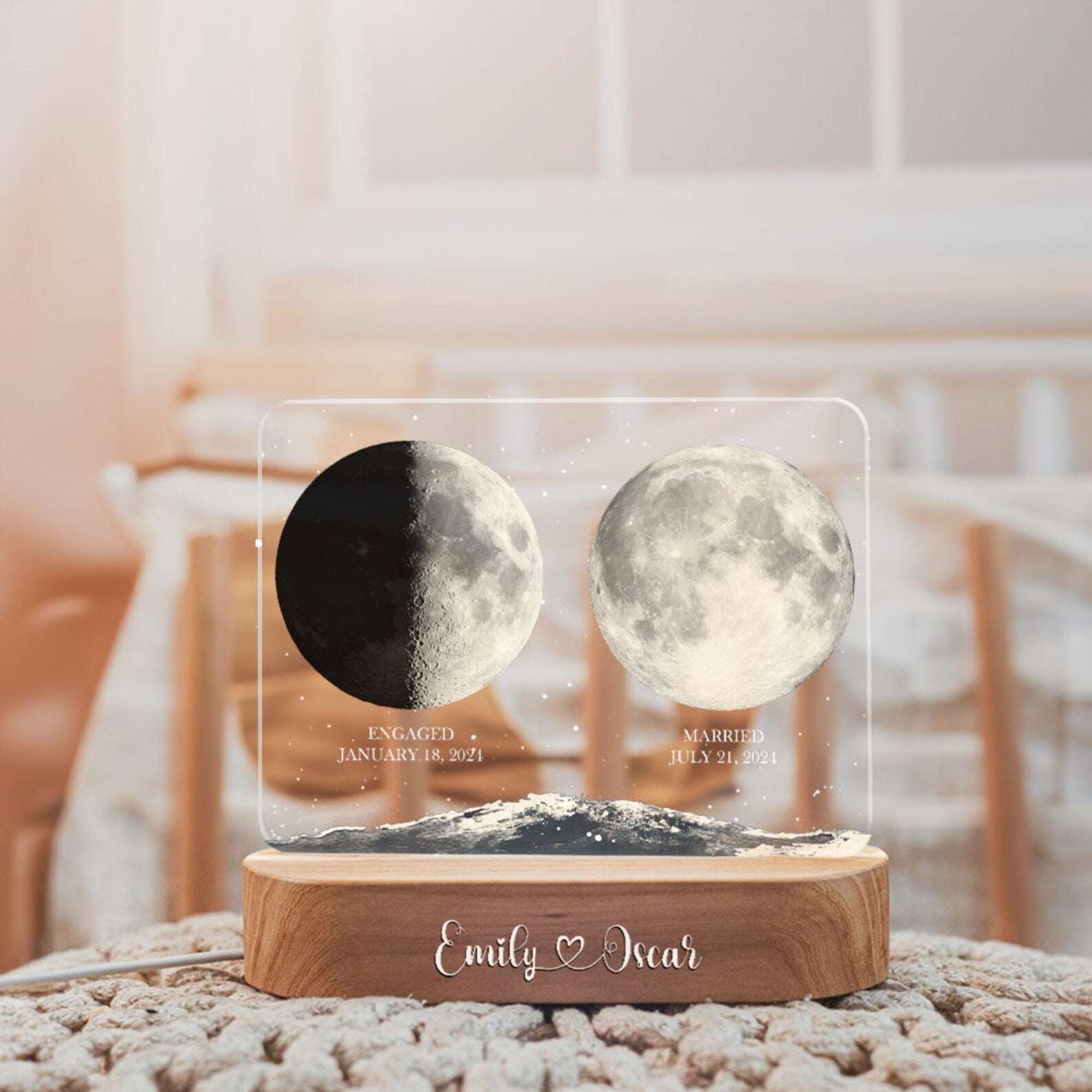 Personalized Moon Phases Night Lamp, Custom Gift For Couple, Custom Moon Phase, Anniversary Gift, Engagement Gifts, Married Couple Gift NLFRBILUMIE19