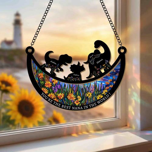 Custom Dinosaur Mom Suncatcher, Custom Mother’s Day Gift for Mom, Dinosaur Family Gift, Mom Birthday Gift, Gift From Kids, Window Hanging. MDBILUMIE6