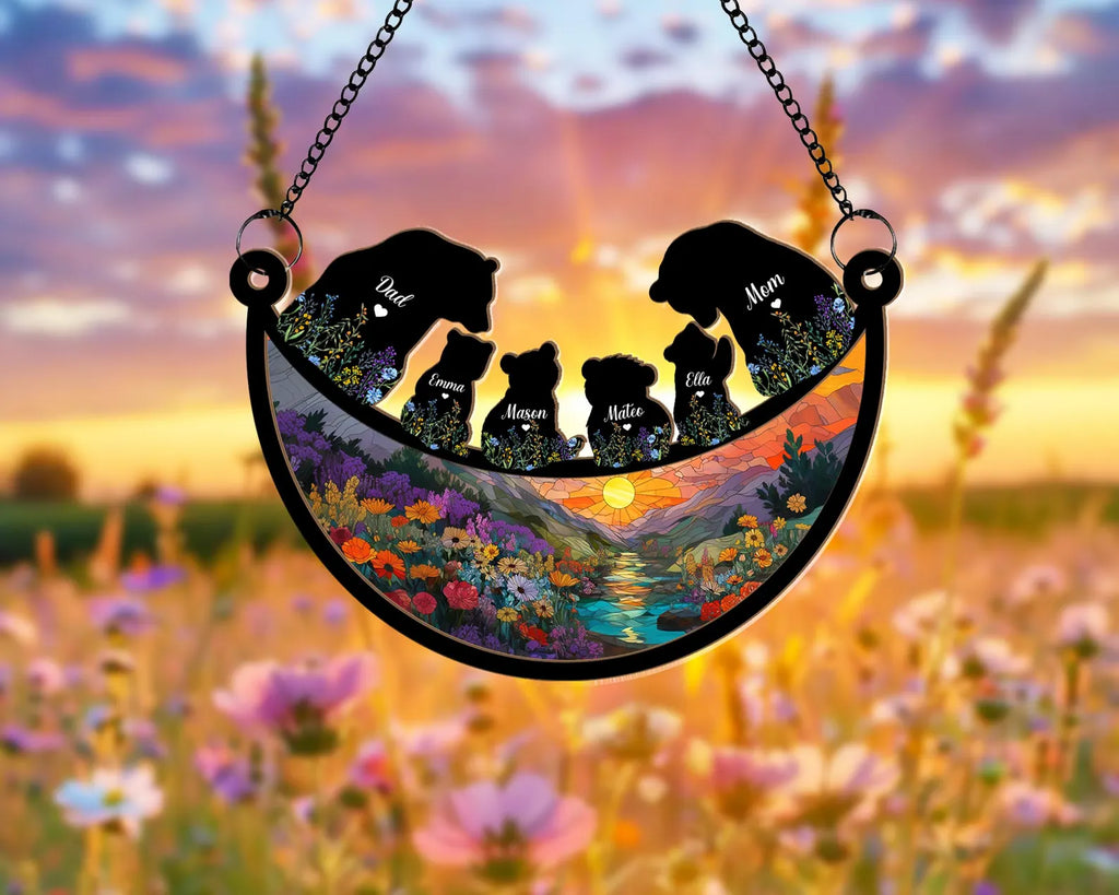 Personalized Mama Bear Suncatcher, Custom Bear Family Gift, Mother's Day Gift For Mom, Mom Gift From Kids, Mom Birthday Gift. MDBILUMIE4