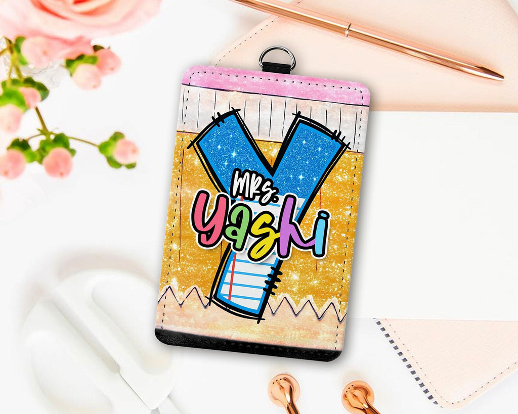 Custom Teacher ID Badge Holder, Faux Glitter Badge Holder, Gift For Teacher, Teacher Appreciation Gift, Back To School Gift From Student. BHBILIMIE2