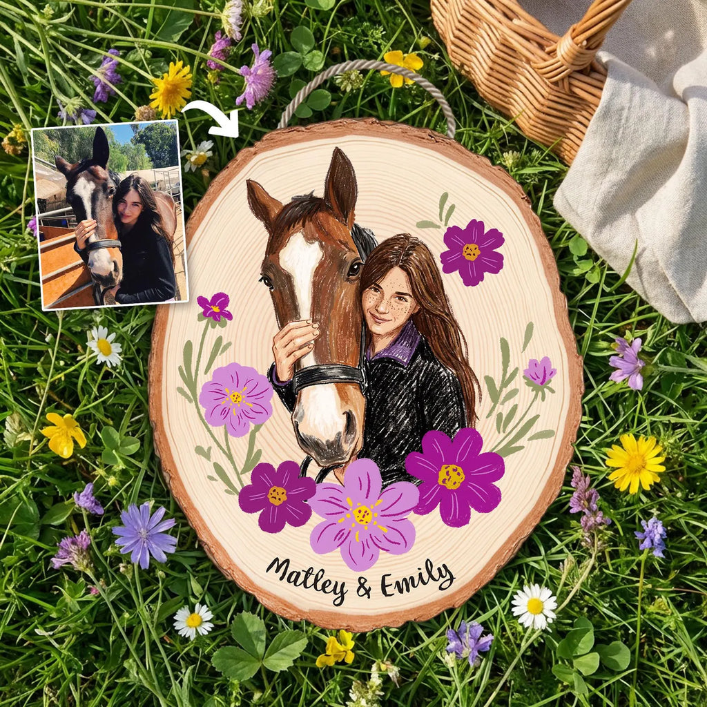 Custom Horse Portrait Wooden Hanging, Custom Pet Portrait Using Pet Photo, Horse Memorial Gift, Horse Lover Gift, Pet Loss Sympathy Gift. WHBILUMMIE6