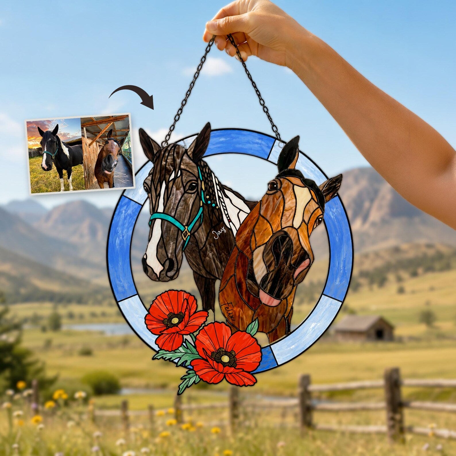 Personalized Horse Memorial Glass Suncatcher, Custom Pet Portrait From Photo Gift, Pet Memorial Gift, Horse Lover Gift, Horse Girl Gift. SCCBILUMMIE42