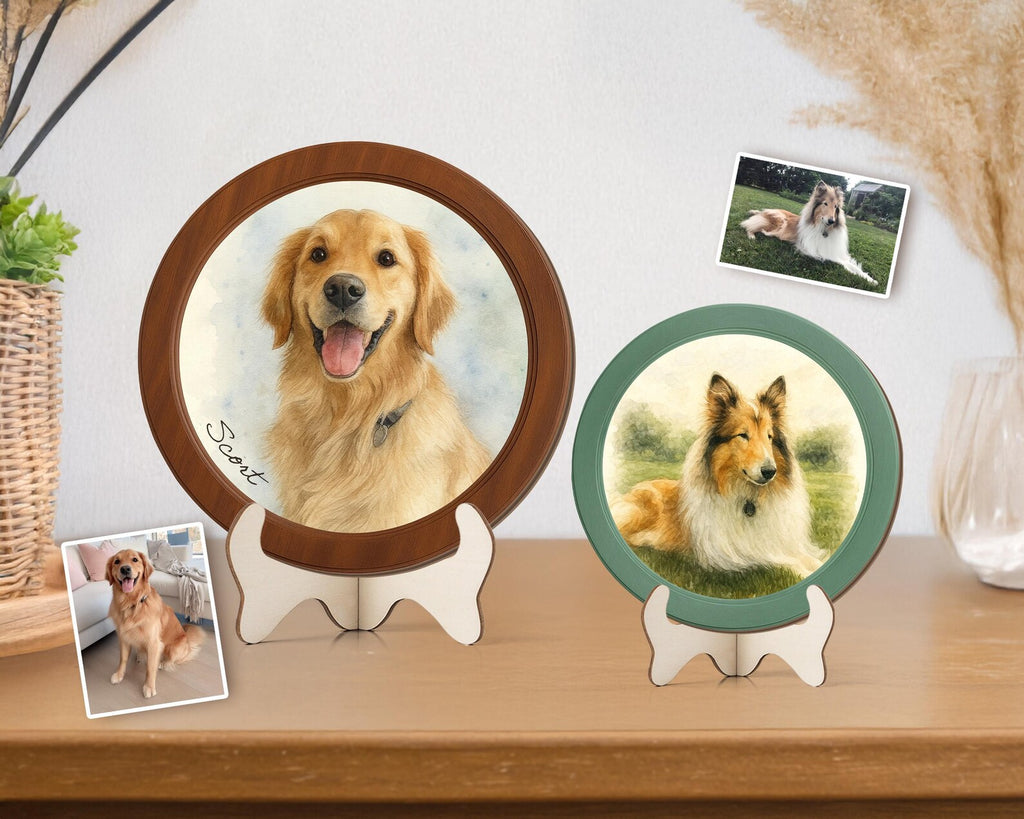 Custom Pet Portrait From Photo Wooden Hanging, Custom Dog Photo Frame, Pet Memorial Gift, Dog Loss Sympathy Gift, Gift For Dog Lovers. PTBILUMIE4