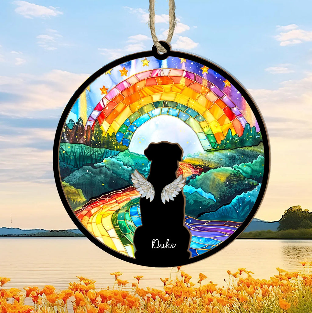 Custom Dog Rainbow Bridge Suncatcher, Dog Loss Sympathy Gift, Pet Memorial Gift, Dog Memorial Gift, Dog Remembrance Gift, Dog Lover Gift. SCCBILUMMIE47