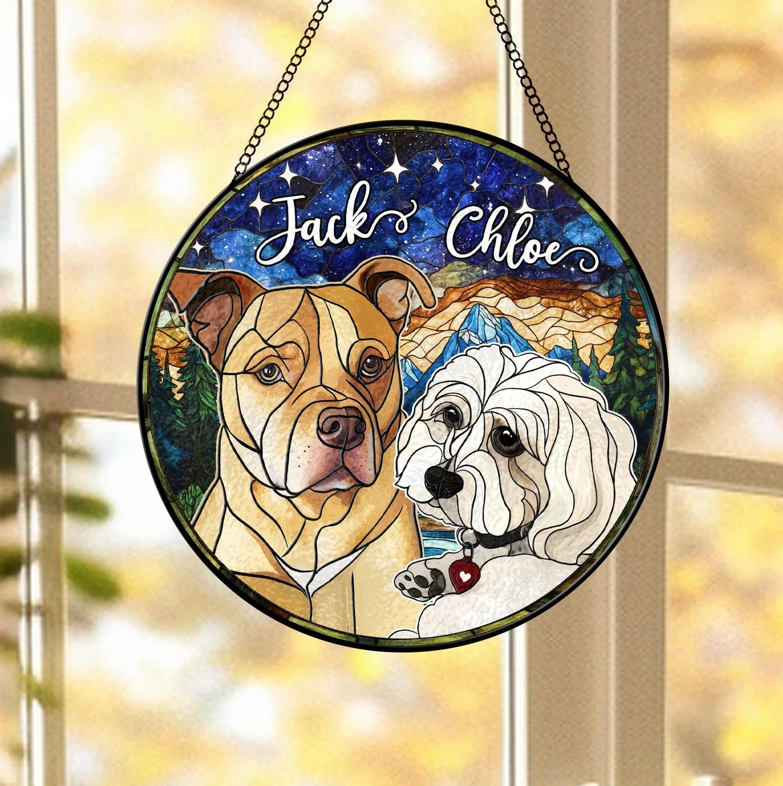 Custom Pets Portrait Glass Suncatcher, Custom Dog Portrait From Photo Glass Art, Dog Memorial Gift, Cat Lover Gift, Christmas Decoration. SCCBILUMMIE29