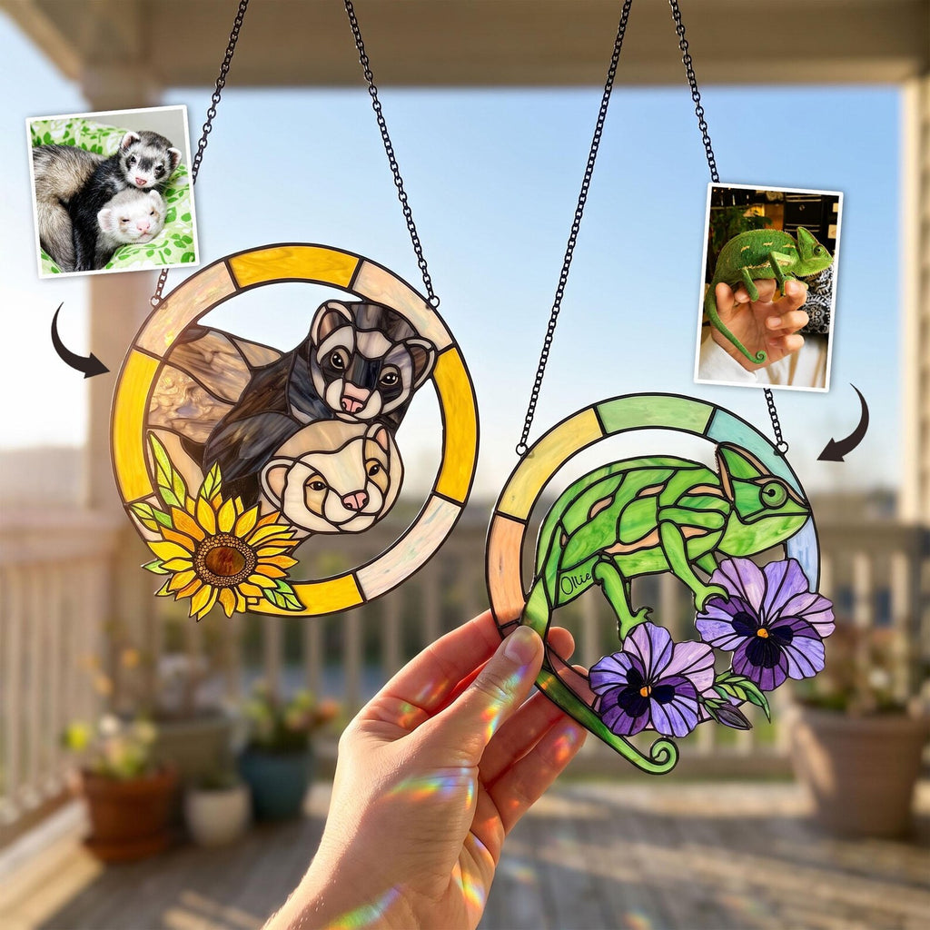 Custom Ferret Portrait From Photo Glass Suncatcher, Funny Raccoon Gift, Reptile Lover Gift, Pet Memorial Gift, Pet Loss Sympathy Gift. SCCBILUMMIE13