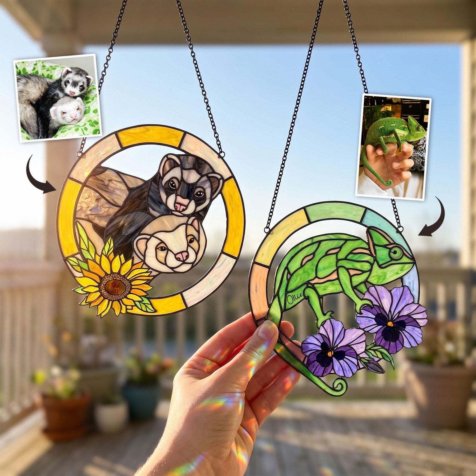 Custom Ferret Portrait From Photo Glass Suncatcher, Funny Raccoon Gift, Reptile Lover Gift, Pet Memorial Gift, Pet Loss Sympathy Gift. SCCBILUMMIE13