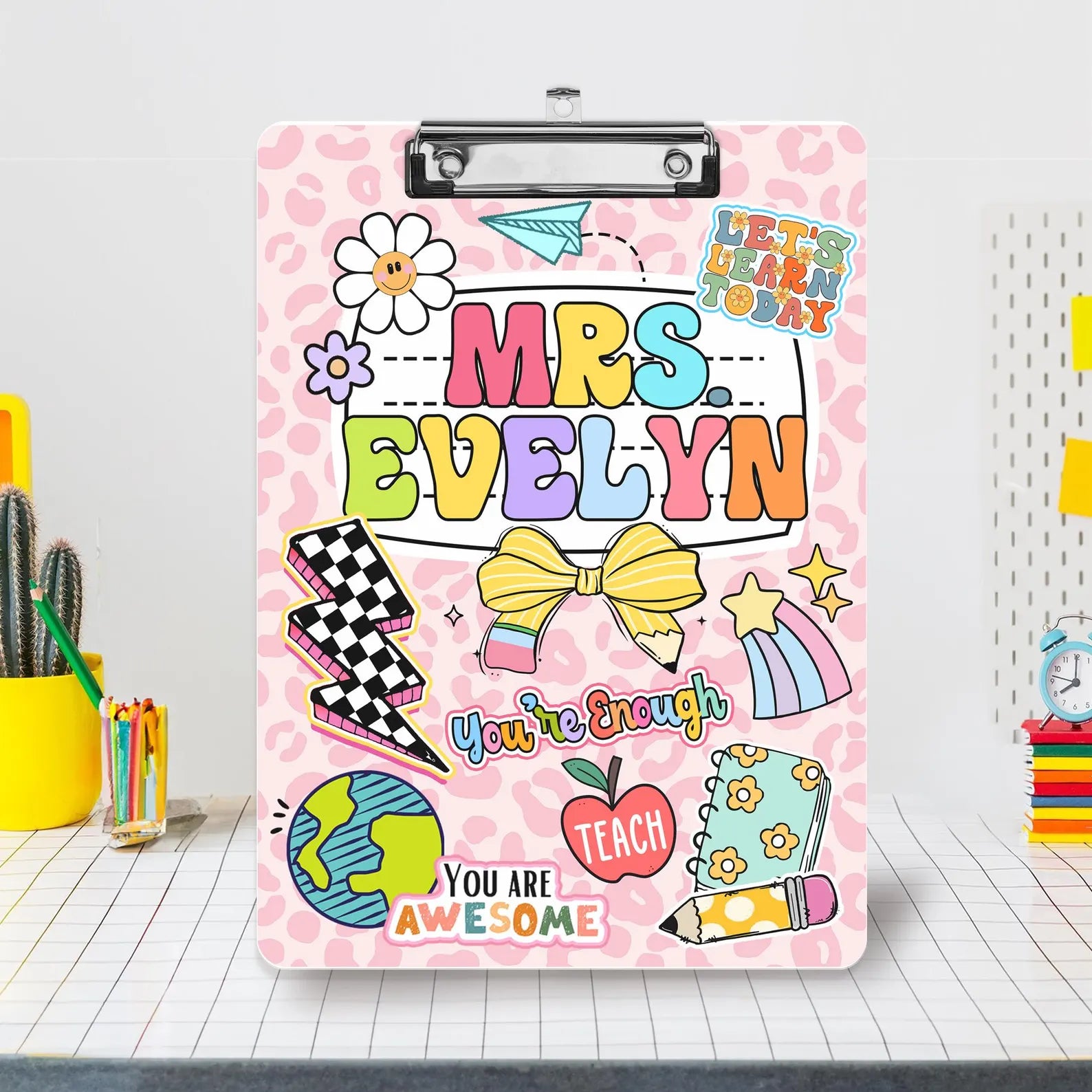 Customized Teacher Groovy Clipboard, Custom Teacher Appreciation Gift, Back To School Teacher Gift, Best Teacher Gift, School Supplies. BTSBILUMIE1