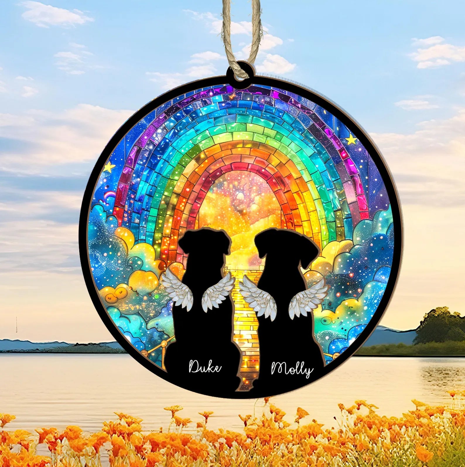 Custom Pets Memorial Suncatcher, Dog Rainbow Bridge Gift, Dog Loss Sympathy Gift, Pet Memorial Gift, Loss Of Pet Gift, Window Hangings. SCCBILUMMIE32