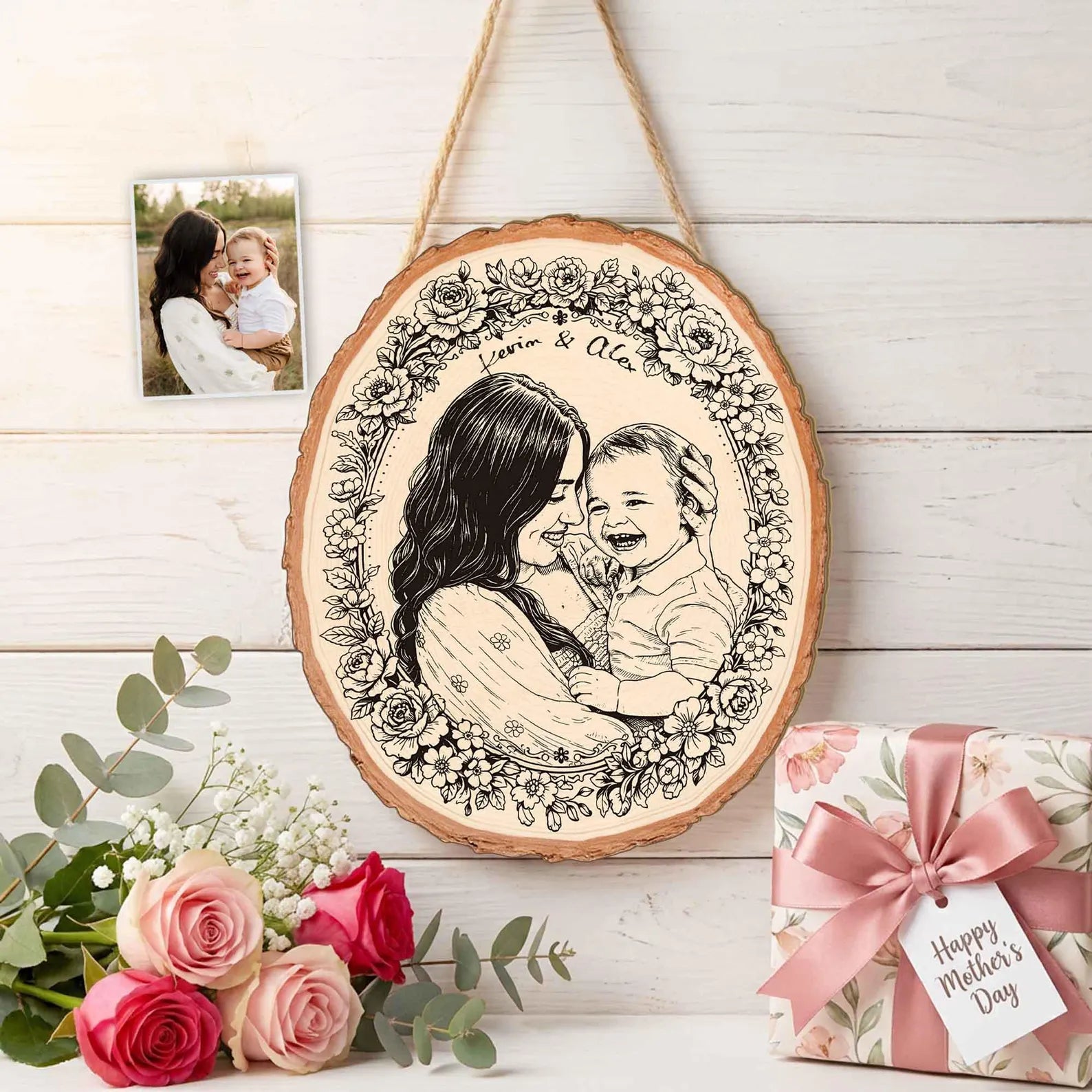 Custom Mom Portrait From Photo Wooden Sign, Custom Mom Photo Gift, Mother's Day Gift For Mom, Mom Birthday Gift, First Mother's Day Gift. MDBILUMIE11