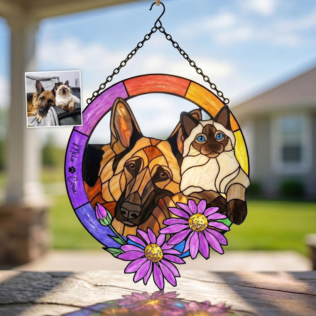 Personalized Dog Portrait Stained Glass Suncatcher, Pet Memorial Gift, Dog Photo Suncatcher, Dog Loss Keepsake, Pet Loss Sympathy Gift. SCCBILUMMIE51