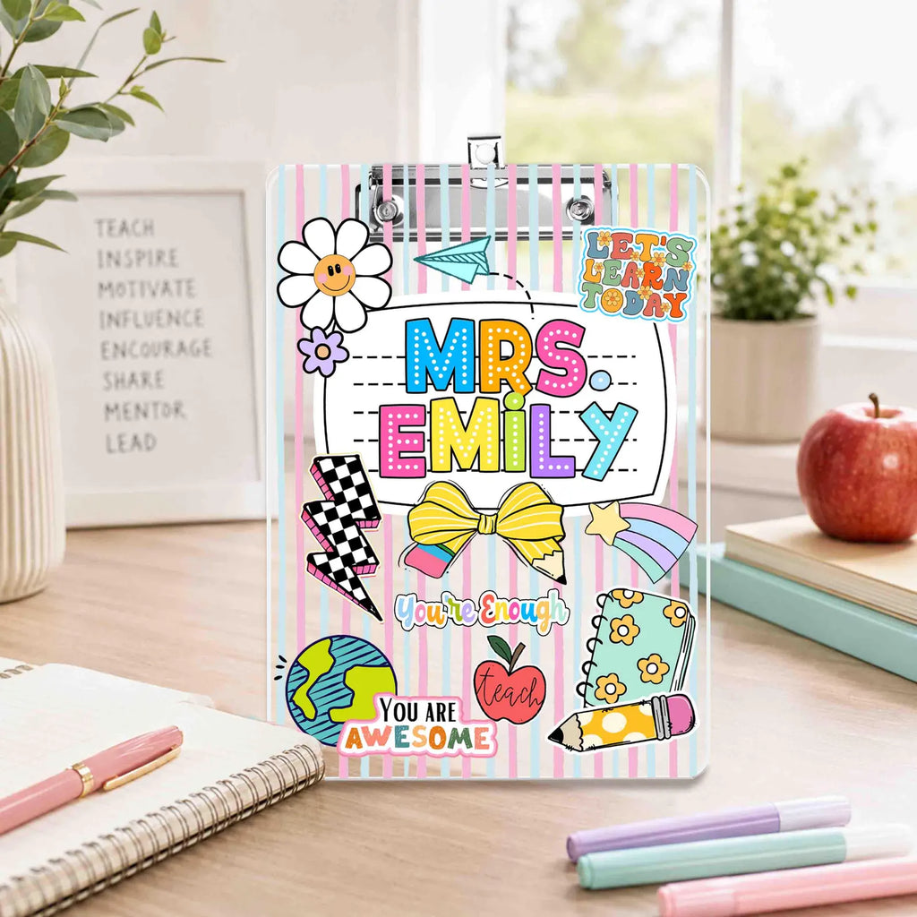 Personalized Teacher Groovy Clipboard, Teacher Appreciation Gift, Back To School Gift, New Teacher Gift, Gift For Teacher, School Supplies. BTSBILUMIE5