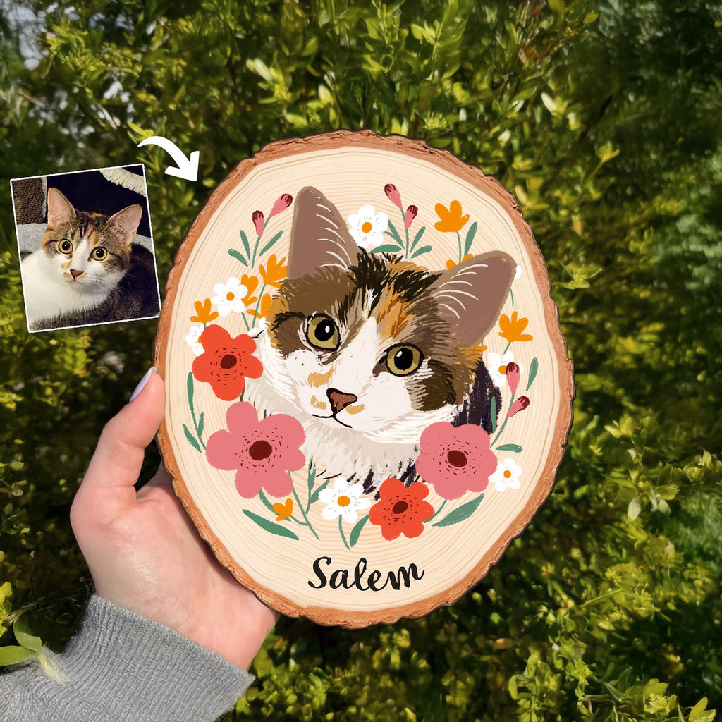 Personalized Pets Portrait Wooden Art, Custom Cat Memorial Gift, Dog Portrait Memorial Gift, Pet Loss Sympathy Gift, Gift for Pet Lovers. WHBILUMMIE3