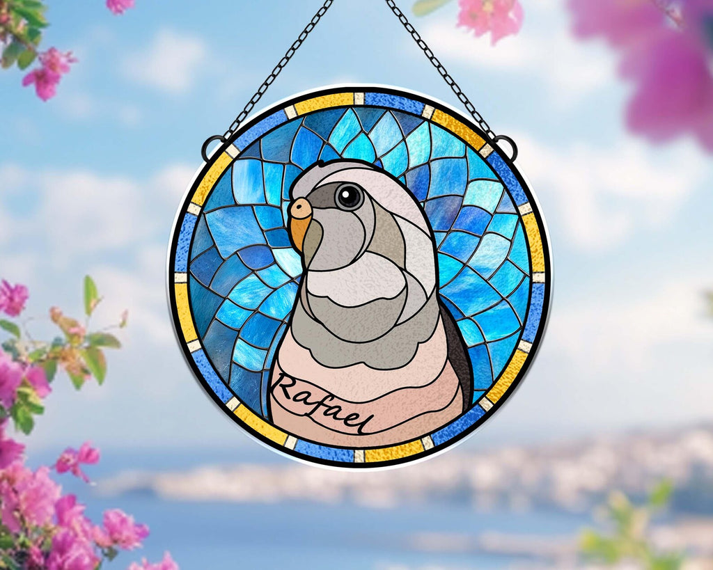 Personalized Parrot Portrait Glass Suncatcher, Bird Memorial Gift, Pet Portrait From Photo Suncatcher, Bird Lover Gift, Pet Memorial Gift. SCCBILUMMIE33