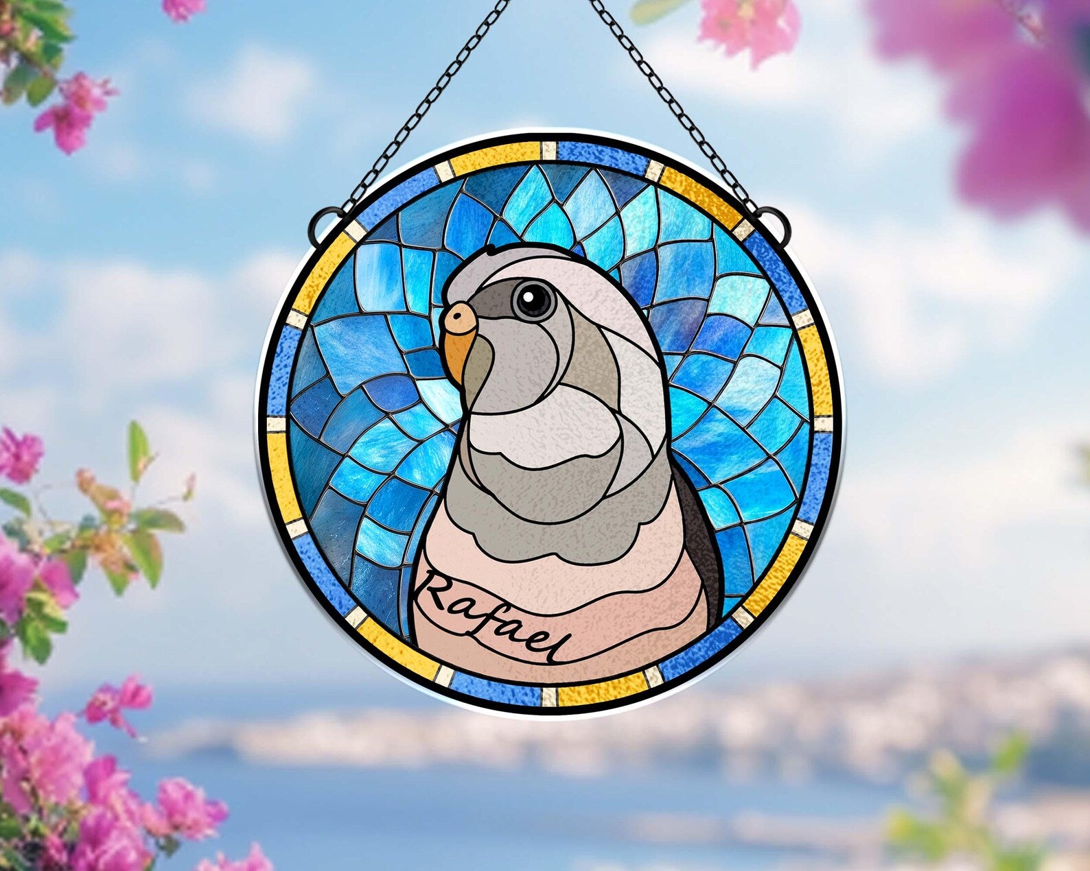 Personalized Parrot Portrait Glass Suncatcher, Bird Memorial Gift, Pet Portrait From Photo Suncatcher, Bird Lover Gift, Pet Memorial Gift. SCCBILUMMIE33
