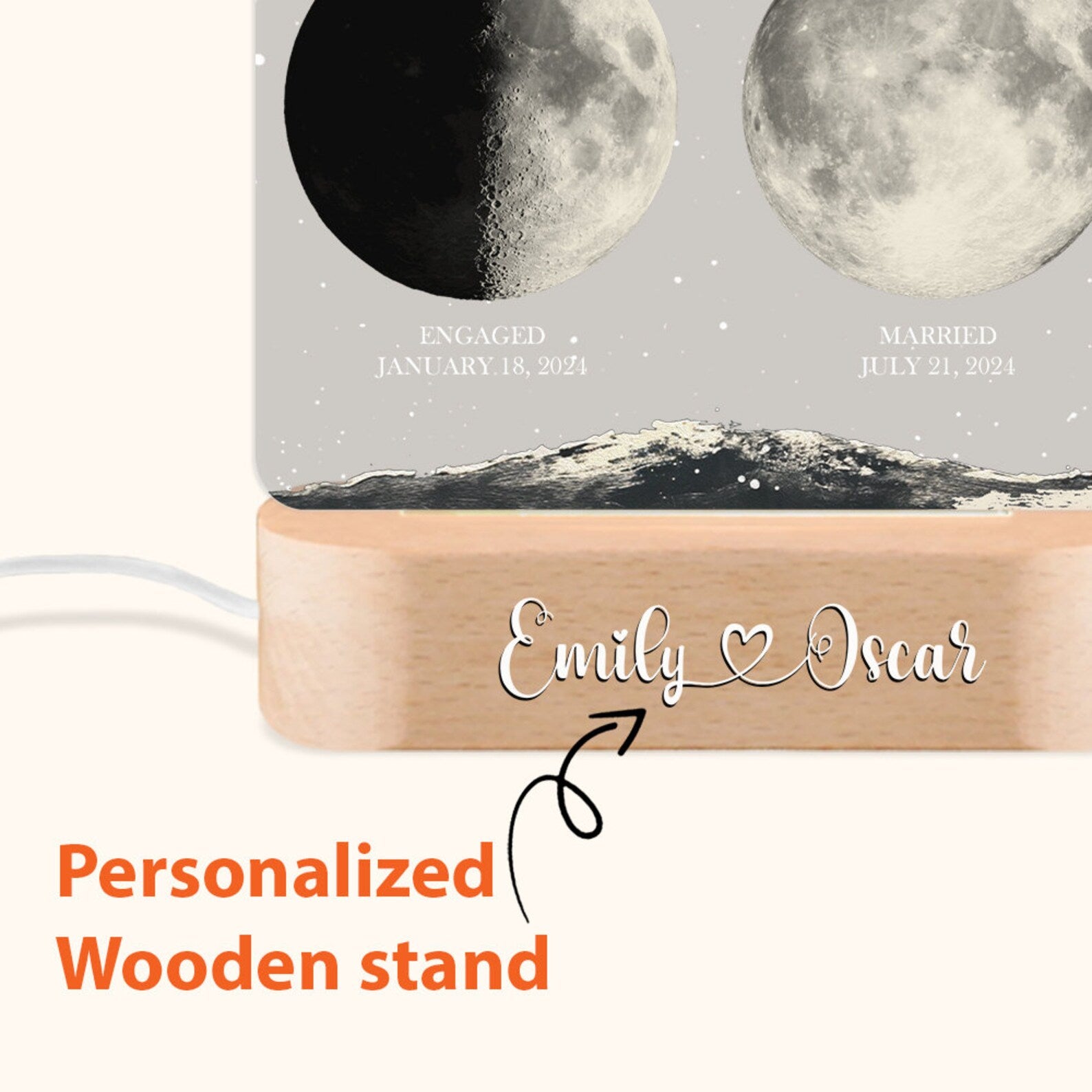 Personalized Moon Phases Night Lamp, Custom Gift For Couple, Custom Moon Phase, Anniversary Gift, Engagement Gifts, Married Couple Gift NLFRBILUMIE19
