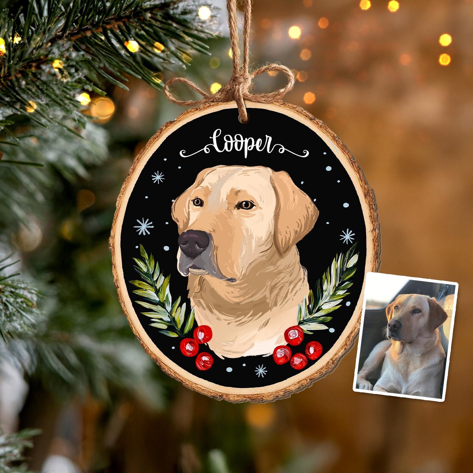 Custom Pet Portraits Using Pet's Photo Ornament, Custom Puppy's First Christmas Ornament, Custom Dog Portrait Ornament, Pet Memorial Gift. COBILUMIE26