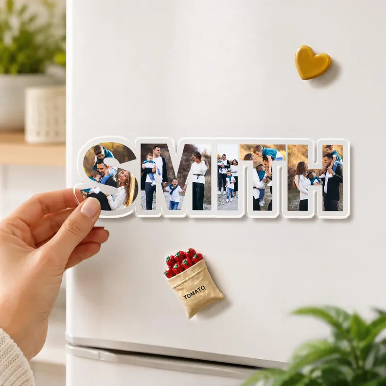 Personalized Family Photo Collage Fridge Magnet, Custom Family Name Gift, Family Picture Frame, Anniversary Gift, Housewarming Gift. PMBILUMIE4