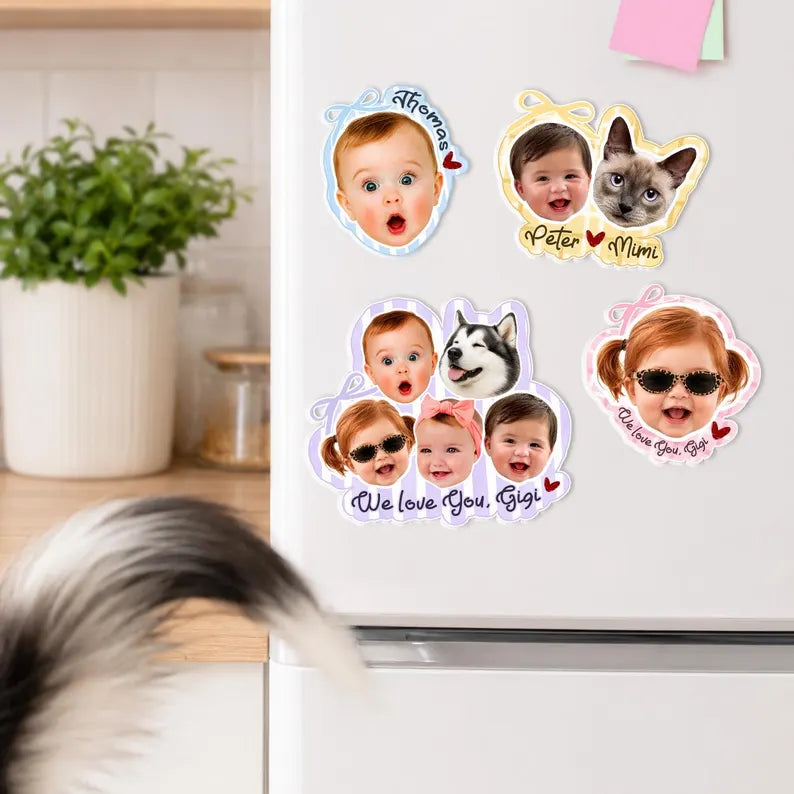 Custom Face Photo Fridge Magnet, Custom Pet Portrait Gift, Personalized Baby Face Magnet, Gift For Dad, Mom Birthday Gift, Grandma Gift. PMBILUMIE3
