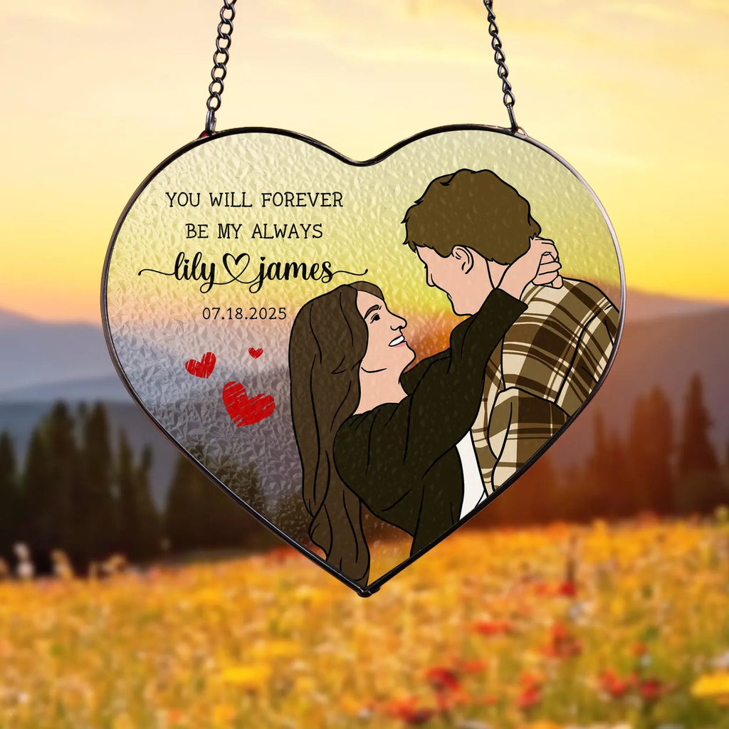 Custom Hand-draw Couple Portrait Glass Suncatcher, Anniversary Gift, Couple Portrait From Photo Gift, Boyfriend Birthday Gift, Couple Gifts. SCBILUMIE4