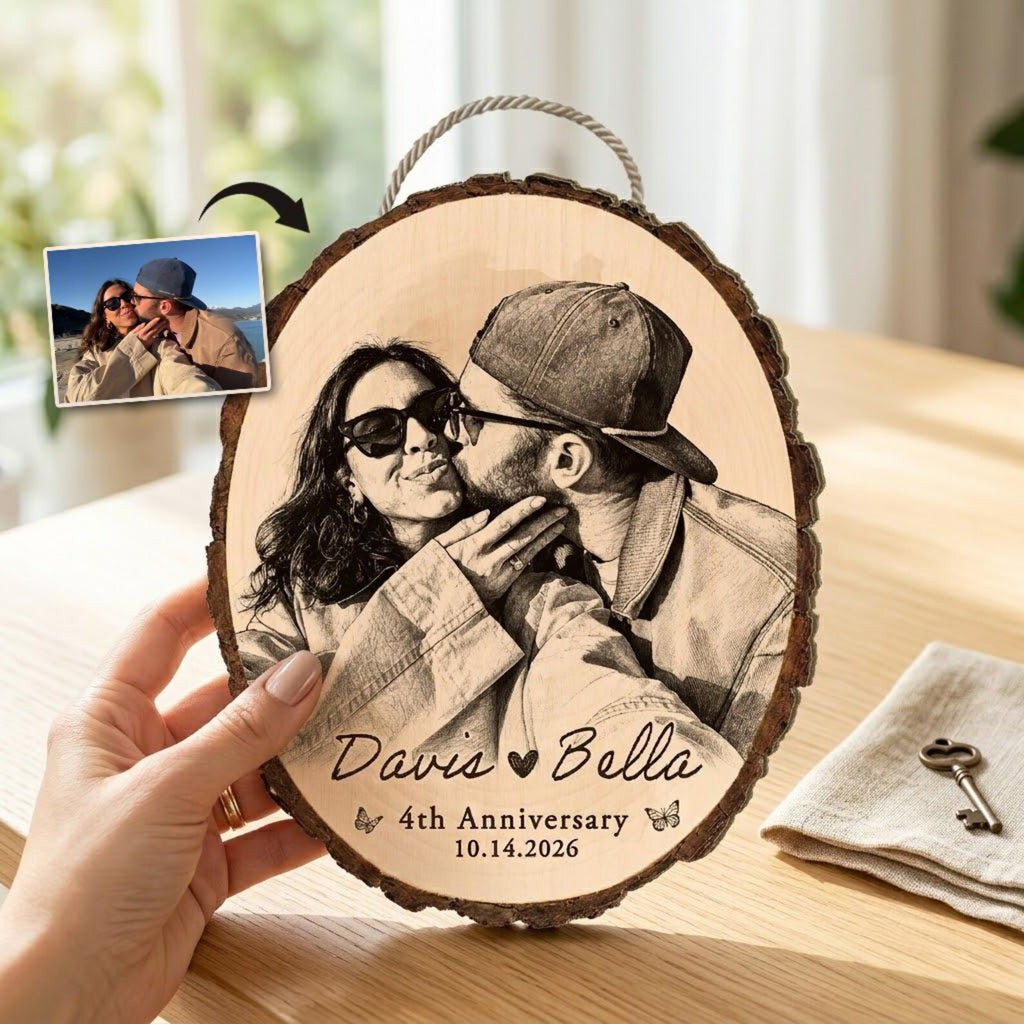 Custom Wedding Portrait From Photo Wooden Sign, Personalized Wedding Gift for Couple, 5th Anniversary Gift for Husband, Rustic Wedding Decor. WSBILUMIE1