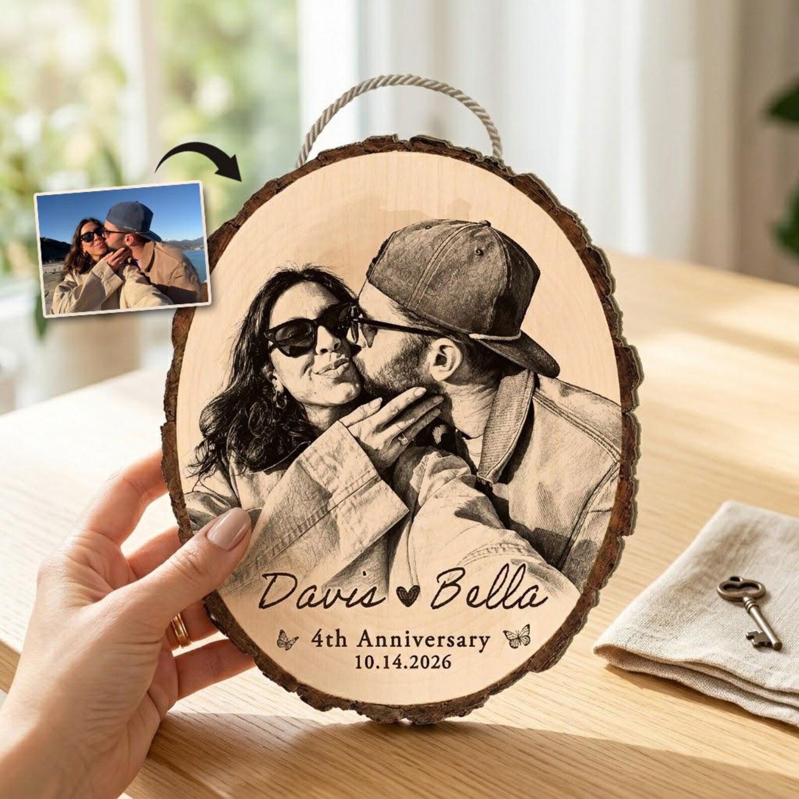 Custom Wedding Portrait From Photo Wooden Sign, Personalized Wedding Gift for Couple, 5th Anniversary Gift for Husband, Rustic Wedding Decor. WSBILUMIE1