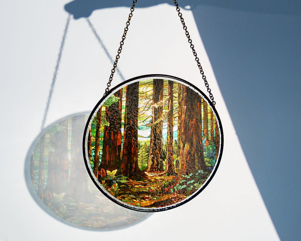 Redwood National Park Glass Suncatcher, Forest Glass Suncatcher, US National Parks Window Hangings, Window Decor, Housewarming Gift. SCBILUMIE24
