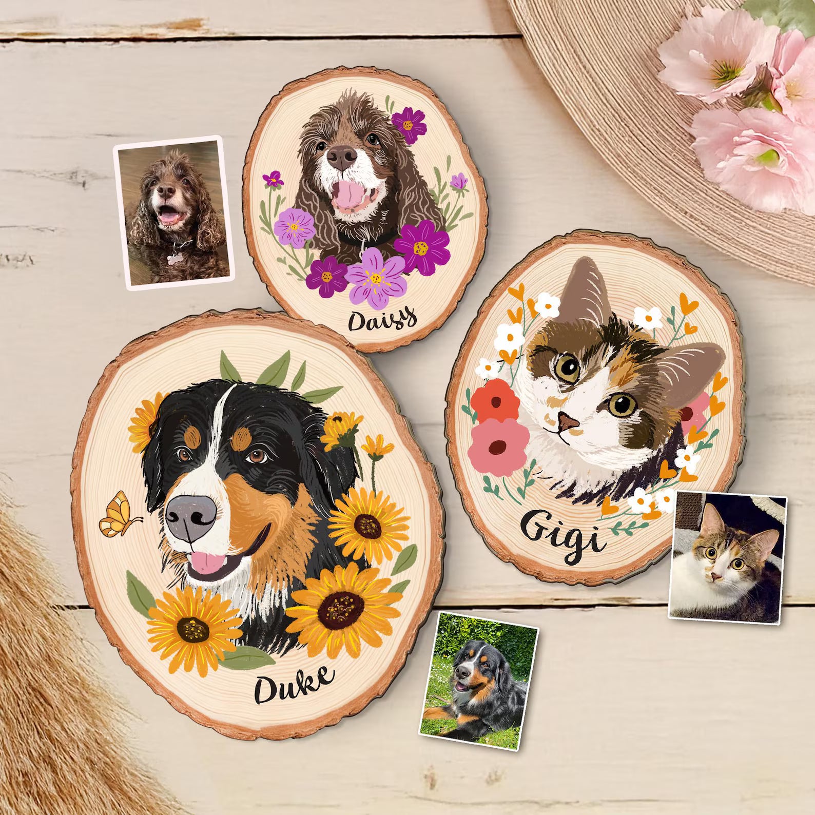 Custom Cat Portrait Wooden Hanging, Custom Pet Portrait Using Pet Photo, Cat Memorial Gift, Pet Portrait Wall Art, Pet Loss Sympathy Gift. WHBILUMMIE1