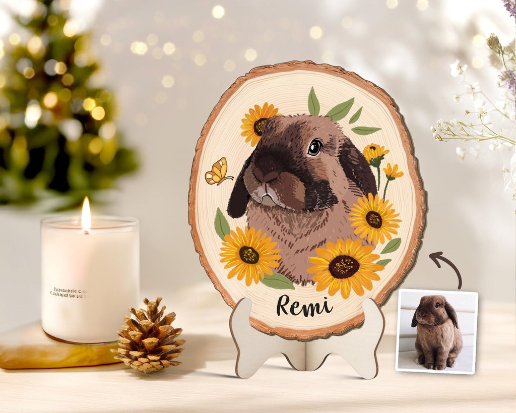 Custom Rabbit Portrait Wooden Hanging, Custom Pet Portrait From Photo, Bunny Memorial Gift, Pet Portrait Wall Art, Pet Loss Sympathy Gift. WHBILUMMIE4