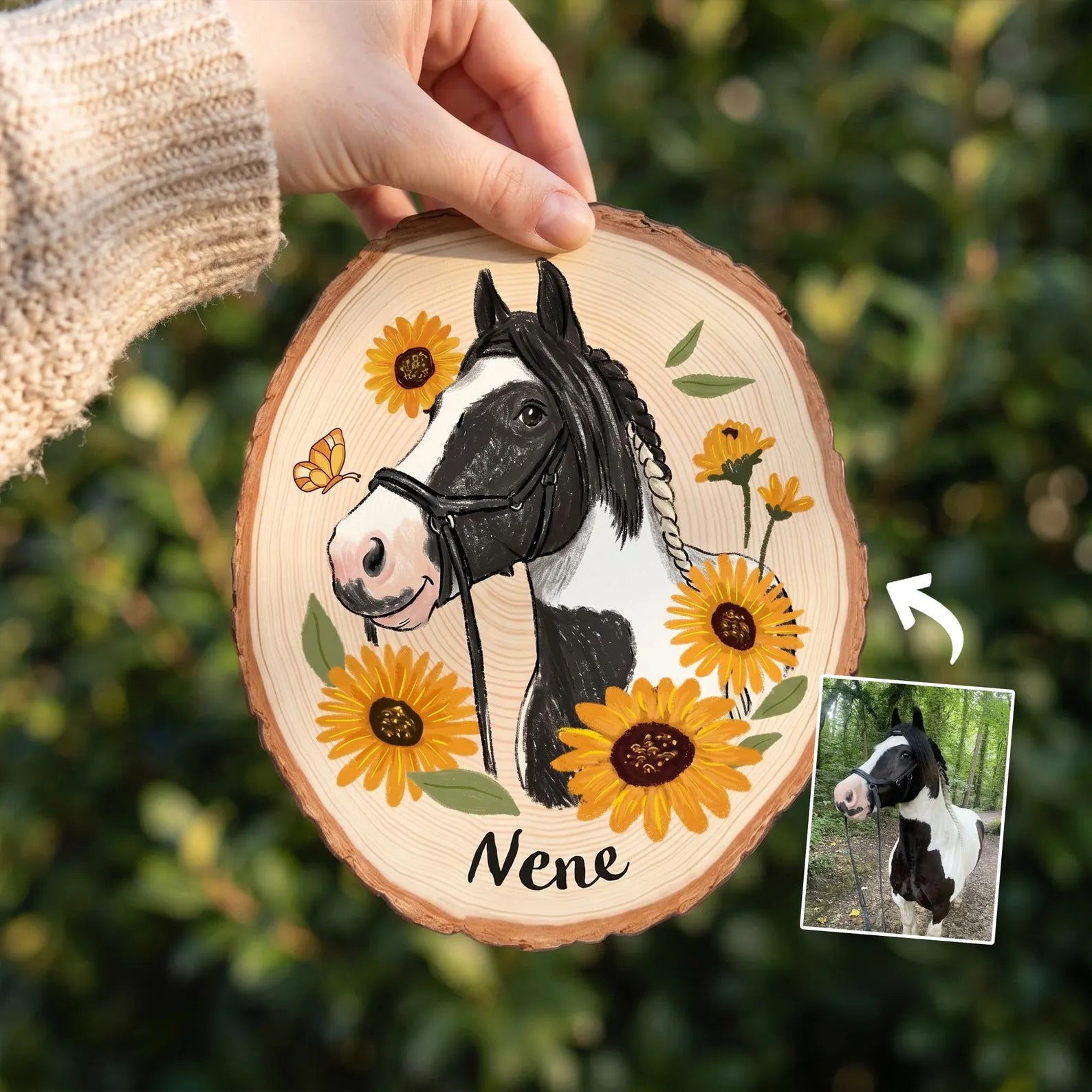 Custom Horse Portrait Wooden Hanging, Custom Pet Portrait Using Pet Photo, Horse Memorial Gift, Horse Lover Gift, Pet Loss Sympathy Gift. WHBILUMMIE6
