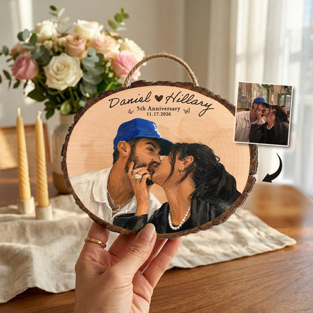 Custom Wedding Portrait From Photo Wooden Sign, Personalized Wedding Gift for Couple, 5th Anniversary Gift for Husband, Rustic Wedding Decor. WSBILUMIE1